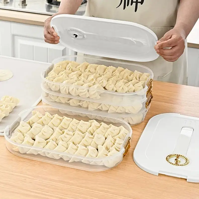 Meerlaagse Plastic Voedselcontainers Dumplings Met Ei Verzegelde Verse Container Stapelbare Koelkast Voedselbewaardoos