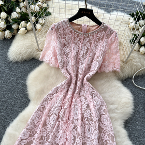 Abiti eleganti da donna LW1424 abito di pizzo girocollo con perline festa da ballo formale abito da sera in stile Socialite - Product Image 3