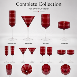 Copa de Cristal Rojo Rubí con Diseño a Cuadros Blanco Grabado a Mano, Copa de Cóctel Contemporánea, Marca HB, Cristalería para Vino - Product Image 6