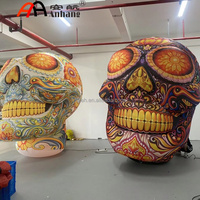 Calavera de Azúcar Inflable Gigante de 3m con Diseño Floral para Decoración de Halloween, Día de Muertos, Eventos al Aire Libre y Publicidad