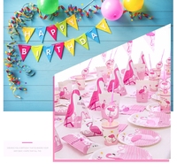 Ensemble de fournitures de fête jetables à thème flamant rose pour anniversaire d'enfants, décoration de festival, papier non toxique, vente chaude