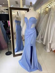 2026 elegante corsé azul polvoriento vestido de noche vestido de diamantes de imitación bordado transparente decorado Formal con cintura Natural - Product Image 3