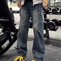 Jeans baggy noirs pour hommes, coupe large, non lavés, style ample et surdimensionné, vente en gros OEM