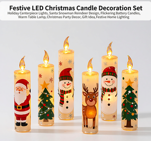 Ensemble de 6 bougies décoratives à LED blanc chaud fonctionnant sur piles pour Noël |   Centre de table de Noël avec bougies sans flamme et figurine de Père Noël - Product Image 2