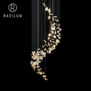Lustre en verre de luxe, style artistique nordique, pour escalier, hall d'entrée, lampe LED en métal et verre design, projecteur de pétales glacés - Product Image 1