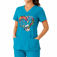 Wholesale Customized Logo Medical Scrub Top V-neck Short Sleeve Nursing Uniform Colorful Stretchy Hospital Workwear for Nurse