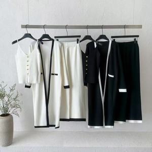 ชุดเสื้อสเวตเตอร์ถักสำหรับผู้หญิง 3 ชิ้น ชุดเซ็ตเสื้อคลุมตัวยาวสีตัดต่อ กางเกงขายาว และเสื้อกล้าม แฟชั่นลำลอง - Product Image 5