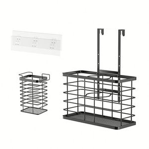 Support de séchoir à cheveux 3-en-1 pour salle de bain, organisateur d'outils de coiffure, support mural ou de comptoir, avec rangement séparé - Product Image 4