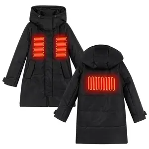 추운 겨울 방수 충전식 배터리 중간 길이 블랙 다운 코트 가열 재킷 조끼 남성과 여성