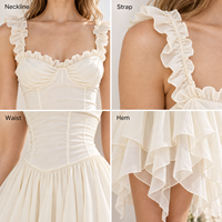 Robe Courte d'Été OEM pour Femme en Mousseline de Soie avec Buste Froncé, Bretelles Volantées, Corset et Ourlet Asymétrique Coupe Trapèze