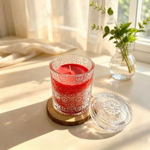Vela cilíndrica de vidrio repujado vintage para verter cera de soja, con mecha de algodón puro, fragancia duradera, artículo decorativo para ambiente de dormitorio - Product Image 2