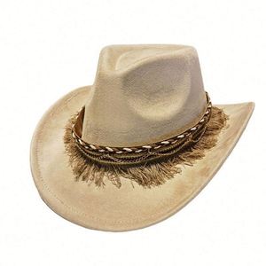 Nuevo Sombrero Vaquero de Moda 2026, de Ala Ancha, Unisex, para las Cuatro Estaciones, de Gamuza, con Borlas - Product Image 1