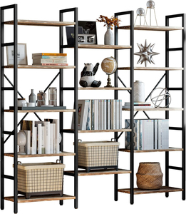 Estantería Industrial Triple Ancha de 5 Niveles, 14 Estantes Abiertos, Estructura Metálica Marrón Vintage, Librería Etagere para Sala de Estar - Product Image 1
