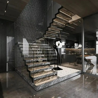 Escaliers d'intérieur modernes en bois et acier avec corde unique, garde-corps en câble métallique, garde-corps en verre pour villas, escalier intérieur flottant