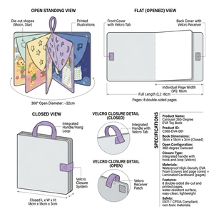 Livre d'histoires pour le bain à 360 degrés avec logo personnalisé, jouet carrousel, apprentissage précoce et racontage d'histoires, fermeture Velcro, 0M+ - Product Image 2