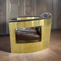 Fauteuil en cuir brun vintage fait main pour chaise, cadre en aluminium, style détente pour salon de cigares d'hôtel