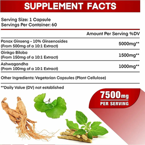 ODM/OEM Grosir OEM Label Pribadi Organik 7500mg Kekuatan Maksimum Panax Ginseng Ginkgo Biloba Ashwagandha Akar <span class=keywords><strong>Herbal</strong></span> Dewasa - Product Image 6