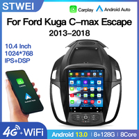 Radio para Coche STWEI de 10.4" para Ford Kuga C-Max Escape 2013-2018 Pantalla Estilo Tesla Reproductor de Navegación CarPlay Multimedia Android 13 BT Auto 2 Din