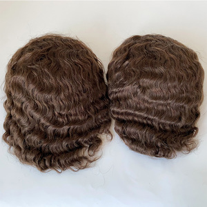 Prothèse capillaire ondulée pour <span class=keywords><strong>homme</strong></span>, base en dentelle intégrale respirante de 20 mm, couleur 5 brun clair naturel, cheveux humains de qualité supérieure - Product Image 1