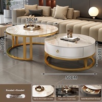Nouvelle table basse ronde en marbre avec cadre en bois, rangement rétractable, mobilier moderne de luxe pour petits appartements