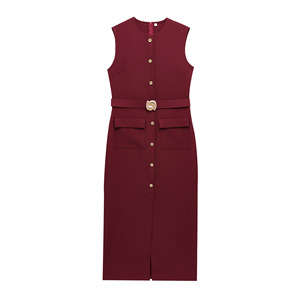 <span class=keywords><strong>Abbigliamento</strong></span> Femminile all'<span class=keywords><strong>Ingrosso</strong></span> <span class=keywords><strong>Vendita</strong></span> Calda Abito Midi Senza Maniche con Cintura - Product Image 4