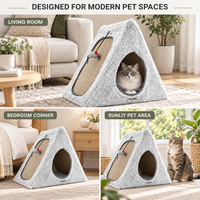 Tente pour chat en peluche, maison triangulaire, lit-caverne pour animaux de compagnie d'intérieur avec griffoir latéral et jouet souris suspendu pour chats et chatons