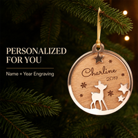 Ornements de Noël personnalisés en acrylique miroir et bois en forme de cerf – Décorations élégantes pour sapin de Noël, fête, maison, cadeau – Durables