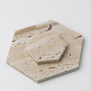 Diffuseur d'huiles essentielles en pierre de lave naturelle minimaliste nordique avec plateau hexagonal en travertin, diffuseur d'air en pierre volcanique - Product Image 5