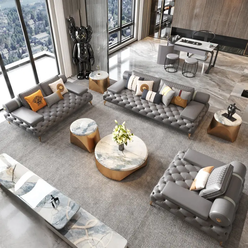 MIDOSO New Italian Style Home Weiche Luxus couch Klassische Sofa garnitur aus echtem Leder Wohnzimmer möbel