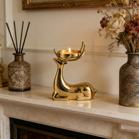 Élégants porte-bougies en laiton poli en forme de cerf, supports de bougies chauffe-plat en métal stylés pour la décoration de table à la maison, pour mariages et fêtes de Noël