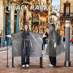 Disposable Lightweight Rainwear for Adults Emergency Hooded PE Rain <strong>Ponchos</strong> Waterproof <strong>Black</strong> <strong>Cape</strong> for Outdoor Use for Girls - Product Image 2
