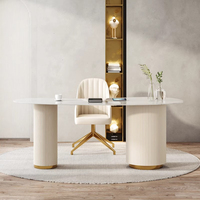 Table de Bureau de Luxe Moderne, Bureau d'Accueil et de Salon avec Plateau en Marbre Blanc