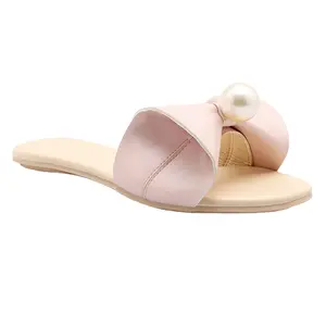 गुलाबी खच्चरों स्लाइड के लिए खुले पैर की अंगुली धनुष मोती Backless फ्लैट चप्पल चप्पल महिलाओं के जूते