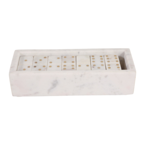 Set di Domino in Marmo con Punti in Ottone e Vassoio Rettangolare, Gioco Classico per Soggiorno e Arredamento Casa - Product Image 1
