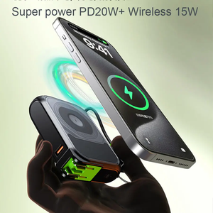 Banco de energía de cable incorporado con enchufe de CA 10000mAh Carga rápida 22,5 W Cable magnético inalámbrico tipo C para cargador de pared Powerbanks - Product Image 3