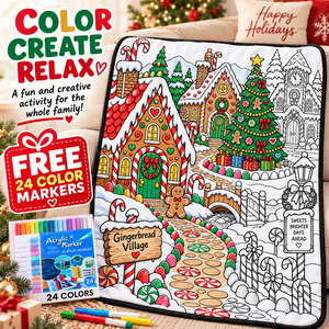 Couverture en flanelle à colorier soi-même pour Noël avec marqueurs, couverture lavable pour le graffiti, amusement hivernal pour les enfants et la famille - Product Image 1