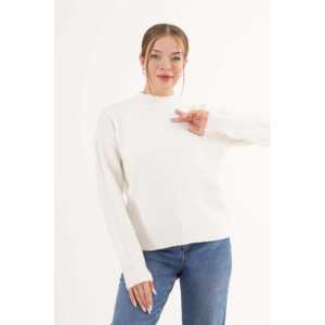 เสื้อสเวตเตอร์ถักคอสูงสีขาวสำหรับผู้หญิง สไตล์มินิมอล เนื้อนุ่ม 14 จีจี 300 กรัม - Product Image 4