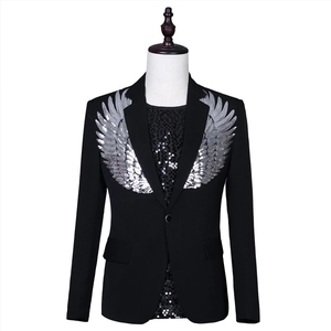 <span class=keywords><strong>Veste</strong></span> décontractée avec ailes à sequins, blazer noir pour homme, costume de marié slim, costume de soirée, costume de scène - Product Image 1