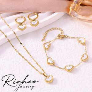 <span class=keywords><strong>Set</strong></span> di Gioielli in Acciaio Inossidabile 316L Placcato Oro 18K, Collana, Bracciale e Orecchini con Cuore Smaltato Rosa, Impermeabile, Regalo per Donne - Product Image 6