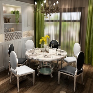 <span class=keywords><strong>Table</strong></span> ronde rotative de luxe pour salle à manger, <span class=keywords><strong>avec</strong></span> structure en acier inoxydable et <span class=keywords><strong>plateau</strong></span> en marbre, mobilier de salle à manger - Product Image 2