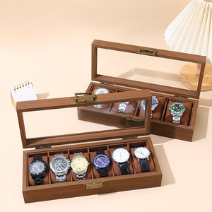 Caja de madera para relojes con tapa de cristal, forma rectangular integrada para exhibir y guardar relojes - Product Image 2