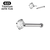 Gaby G23 ASTM-F136 Titane 20G Piercing de nez sans filetage à enfiler, clou droit en forme d'os S L, bijou de piercing