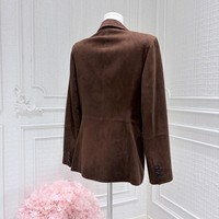 Blazer en daim de mouton pour femme, coupe large, col en V profond, revers crantés, veste de costume en cuir pour tenue décontractée ou sociale