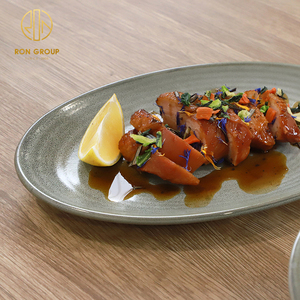 <span class=keywords><strong>Vajilla</strong></span> de porcelana a precio de fábrica, plato de servicio de comida ovalado gris de 10/12/14 pulgadas para Hotel, restaurante, cubiertos de cena comercial - Product Image 2