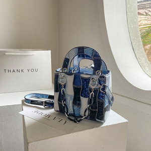 <span class=keywords><strong>Bolso</strong></span> de mano de cuero con estampado de bambú para mujer, bandolera cuadrada de lujo con estampado de bambú azul, 2022 - Product Image 3