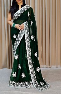 Sari en Georgette Ethnique Tendance avec Blouse, Broderie Lourde, Tissu en Filet, Haute Qualité, Vêtement de Fête de Mariage Evergreen, OEM/ODM, Vêtements pour Femmes - Product Image 2