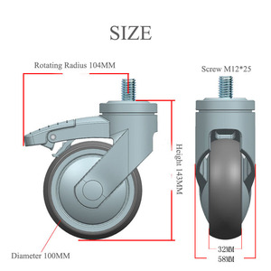 Ruedas de doble rueda con vástago roscado de grado médico, 4 pulgadas, 100mm, TPR, ruedas médicas, fábrica directa, china - Product Image 6