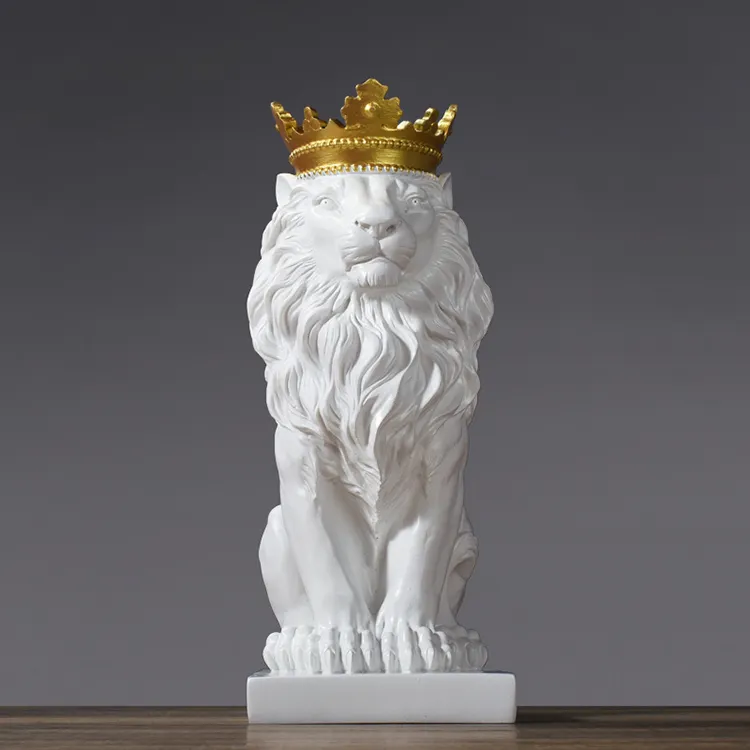 Atacado leão com coroa casa decorações arslan heykeli branco resina leão estátua