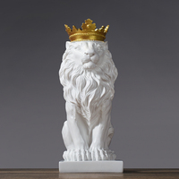 White Resin Lion Statue with Crown