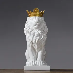 Venta al por mayor, León con corona, decoraciones para casa, piezas Arslan Heykeli, estatua de León de resina blanca, gran oferta
